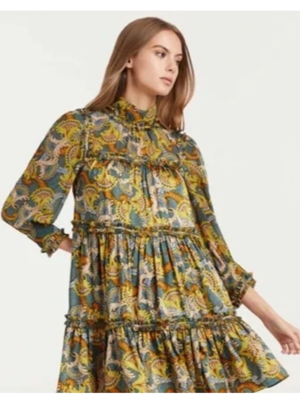 cinq a sept Brady Paisley Tiered Mini Dress - size 8